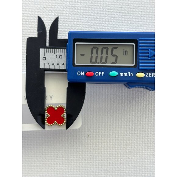 Gold-Tone Red  Stud Earrings With Beaded Edges - Picture 7 of 7